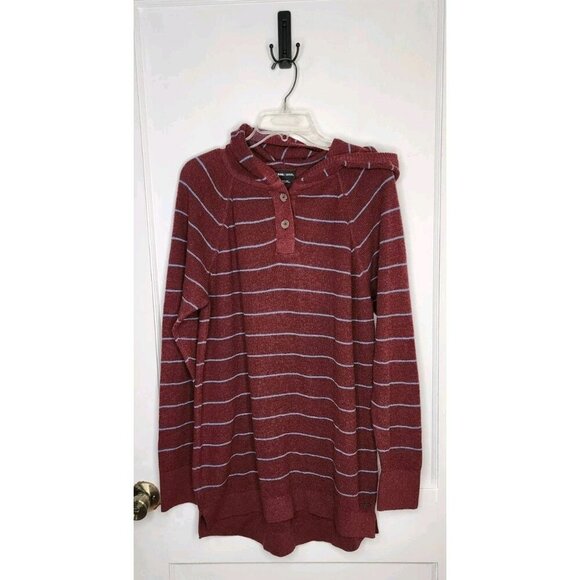prAna Womens Wool Blend Milani Tunic Large Maroon Stripe Long Sleeve Hood NWT - Picture 1 of 6